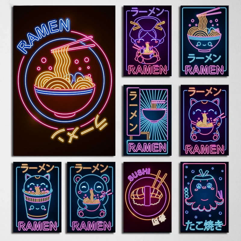 Japanese Lifestyle Culture - Japanese Wave Ramen Sushi Cat Posters
