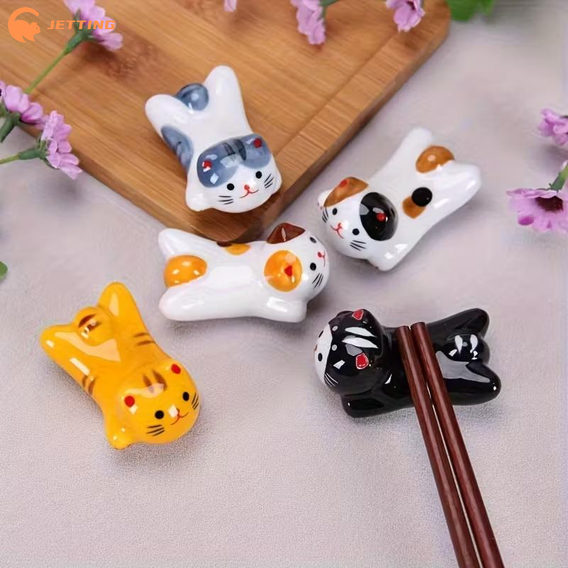 Chopstick Rest Ceramic - (New) 5Pcs Lucky Cat Ceramic Chopstick