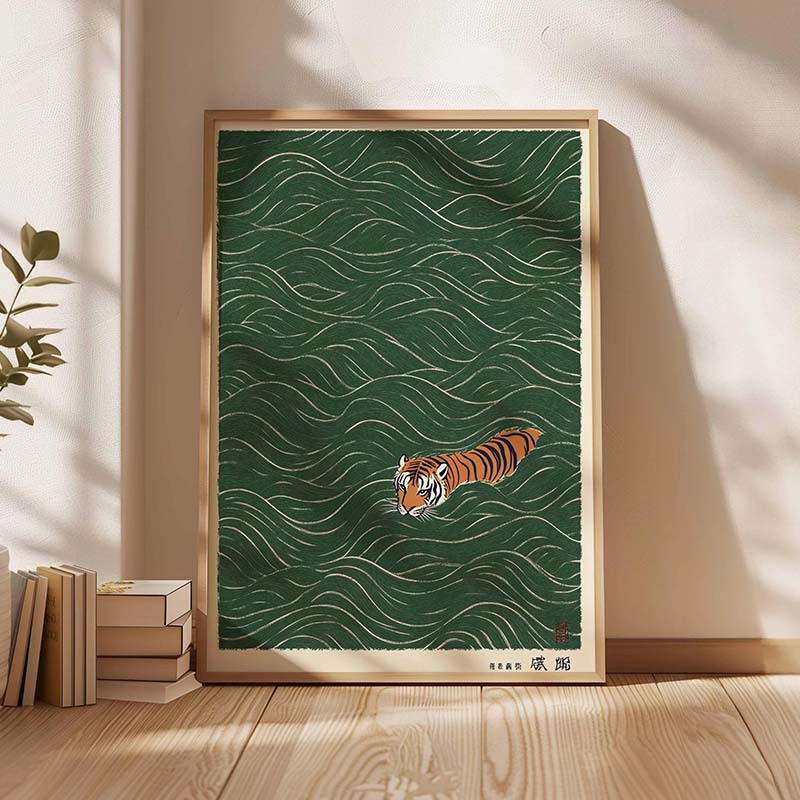 Japanese Tiger Swimming Poster - Japanese Minimalist Lifestyle ulasan dan harga