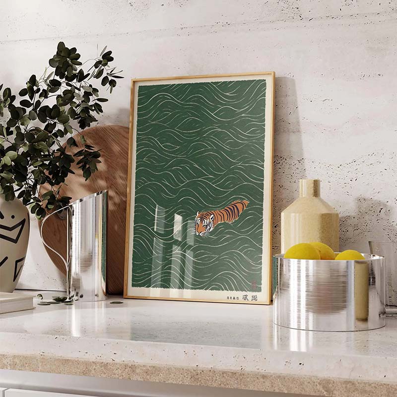 Japanese Tiger Swimming Poster - Japanese Minimalist Lifestyle ulasan dan harga